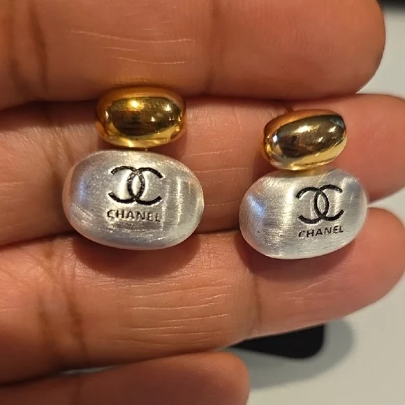 Gold and Silver Logo Earrings - Picture 3 of 3